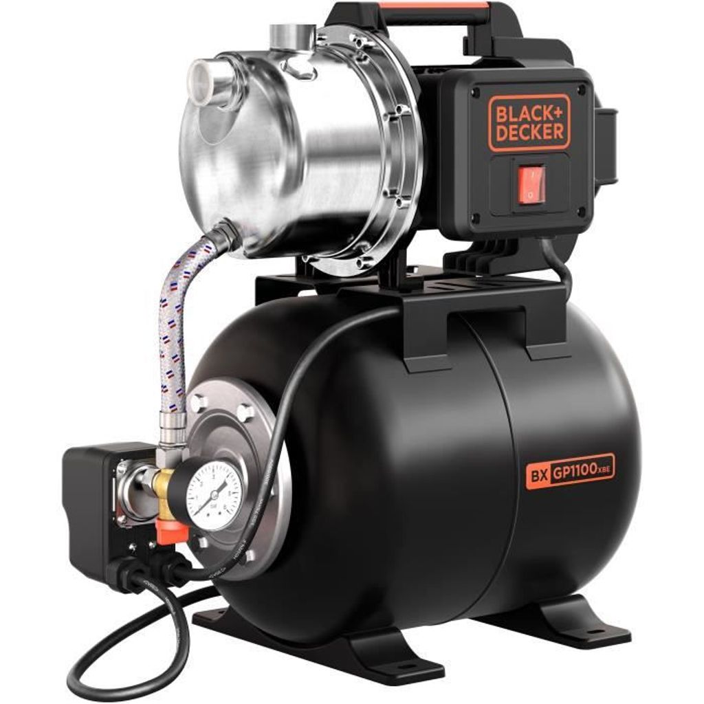 BLACK + DECKER – 1100 W selbstansaugende Pumpe mit Vakuumtank – 19 l Kohlenstoffstahl und mechanischer Druckschalter