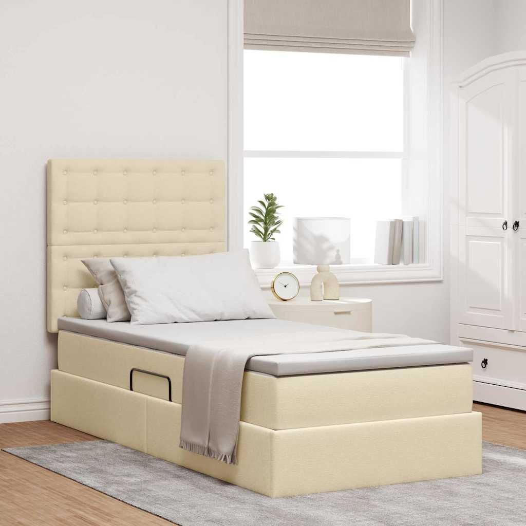 Maison Exclusive - Aufbewahrungsbett mit Matratze Creme 90 x 190 cm Polyester