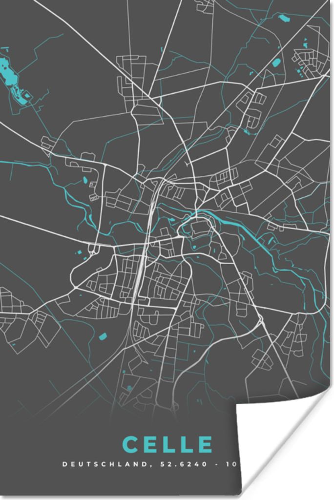 MuchoWow Poster Blau - Deutschland - Karte - Stadtplan - Celle 120x180 cm - Kunstposter
