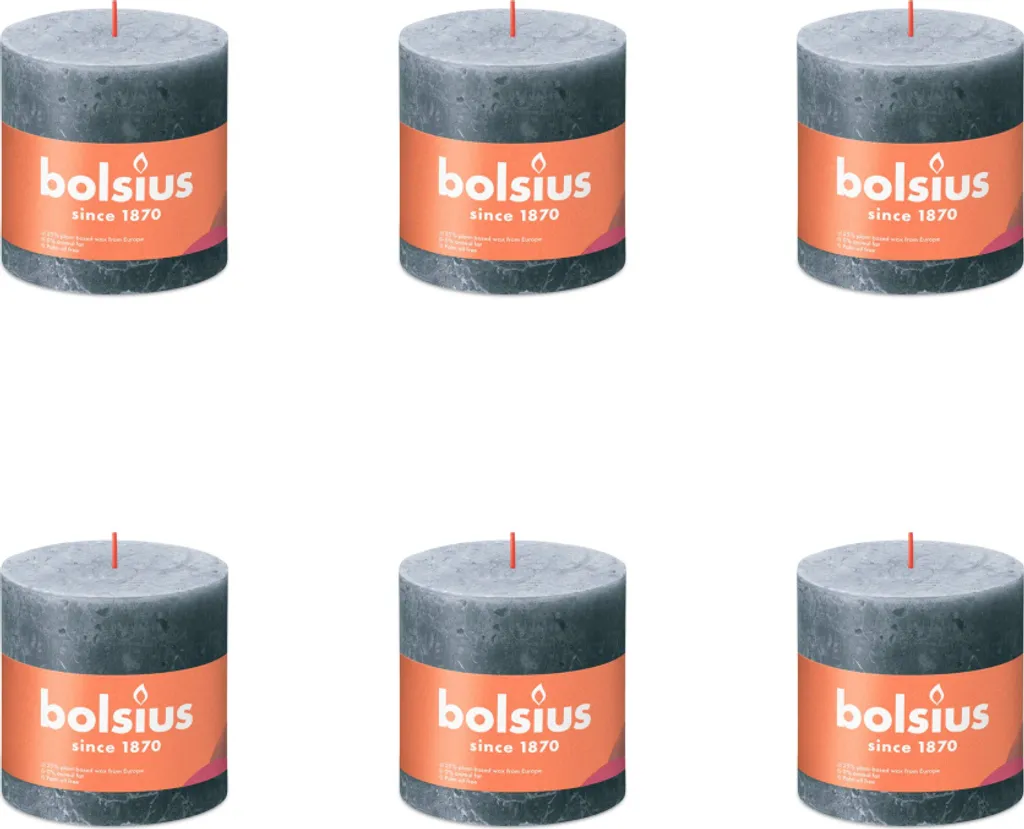 Bolsius Bougies Rustiques 100/100 Bleu Ardoise - Pack de 6 Bougies Chics