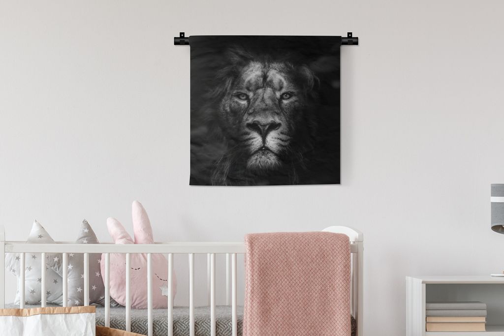 MuchoWow Wandteppich Wandbehang Tiere - Löwe - Raubtier - Schwarz - Weiß 60x60 cm Tapisserie Dekoration Wandtuch - Dekorationen - Wand Decke