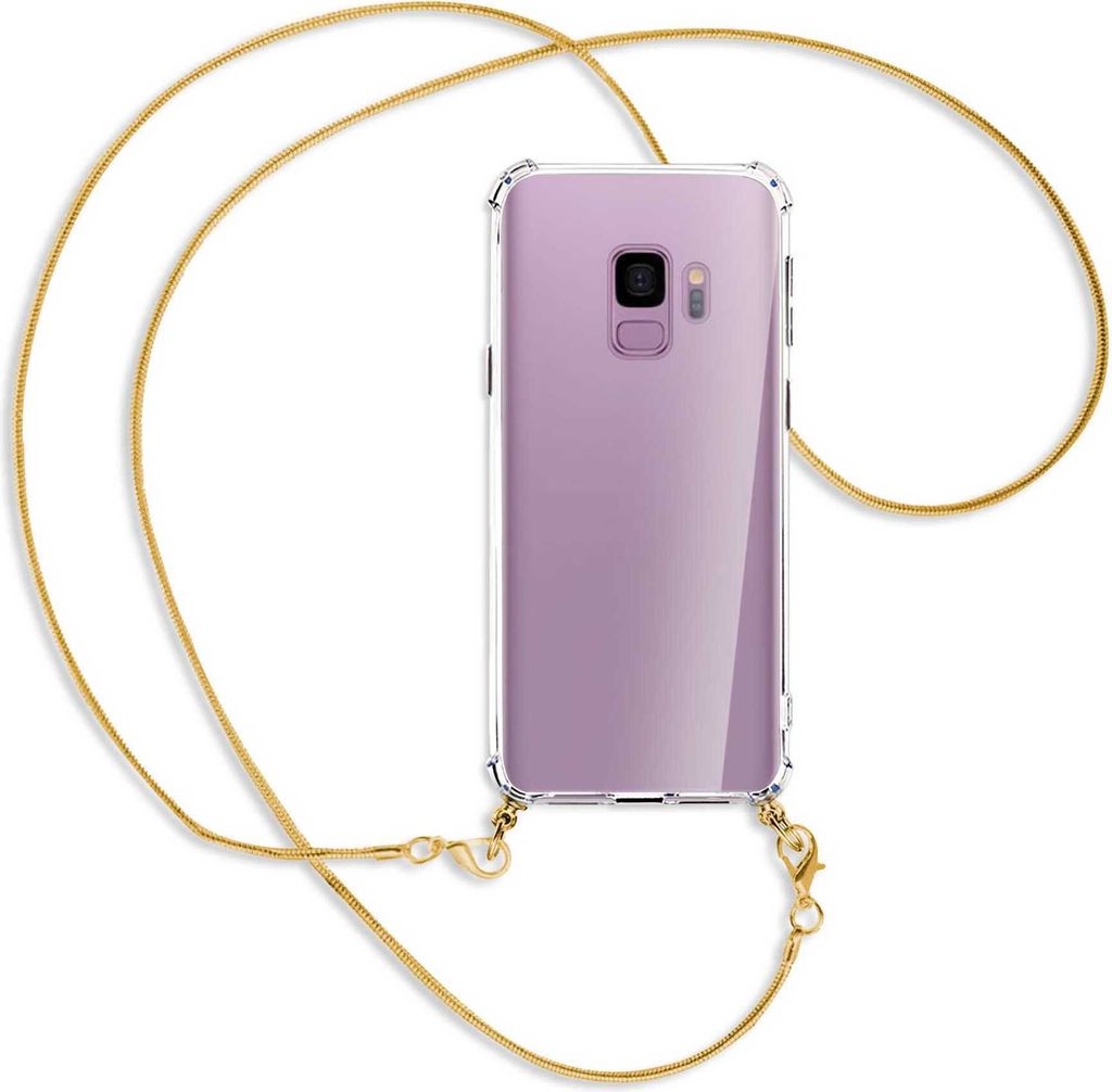 Handykette Backcover-Schutzhülle mit Band (Metall goldfarben) für Samsung Galaxy S9 - goldfarbene Kette Snake