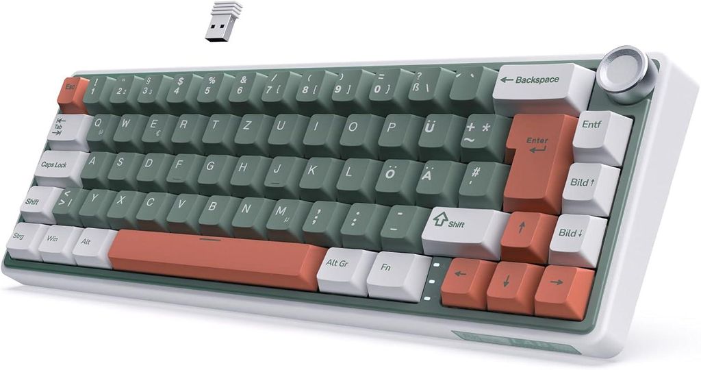Mechanische 60% Gaming Tastatur Kabellos Bluetooth/2,4G/USB-C, Gasket Hot-Swap Creamy Switches, RGB PBT Tastenkappen, QMK/VIA Programmierbar