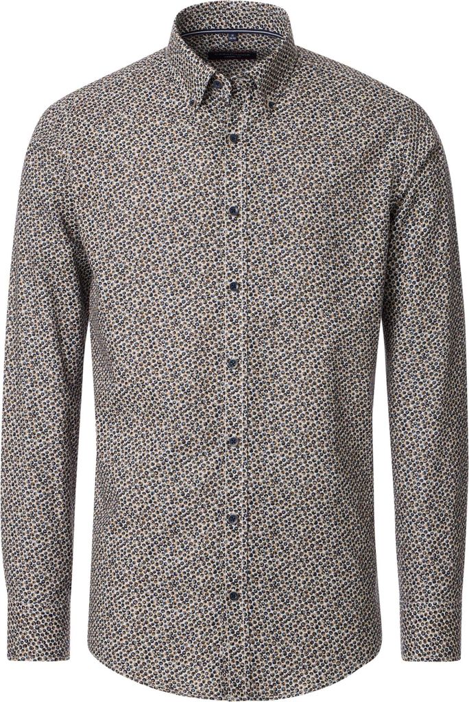 CASAMODA Herren Freizeithemd Langarm Button-Down Casual Braun gemustert XXL