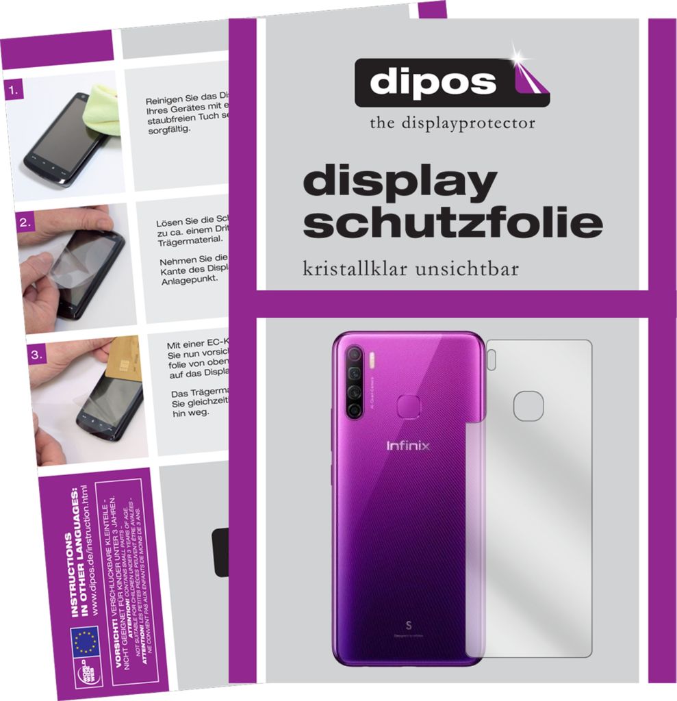 2x Schutzfolie für Infinix S5 Lite Rückseite klar Displayschutzfolie Folie Display Schutz dipos