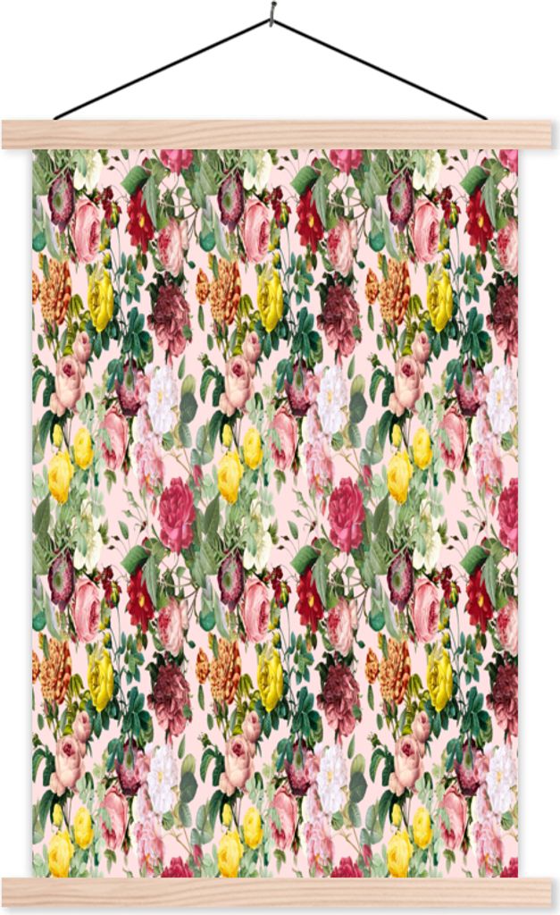 MuchoWow Textilposter Rosen - Blumen - Muster - Farben 40x60 cm mit holzfarbenen Rahmen - Poster