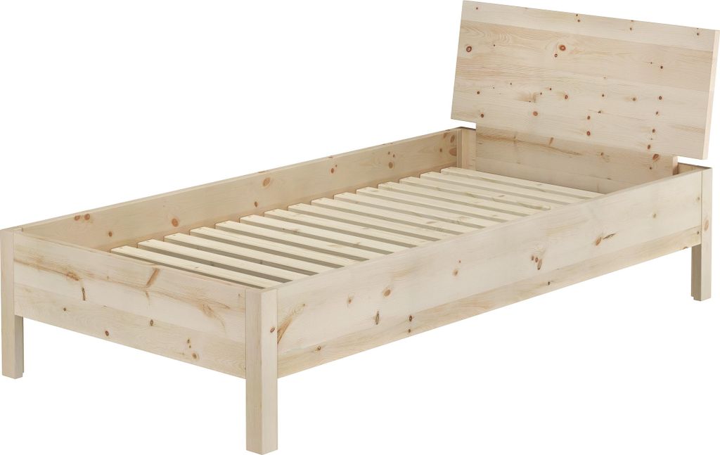Metallfreies Holzbett Einzelbett Zirbe massiv 100x200 mit Produktbild 