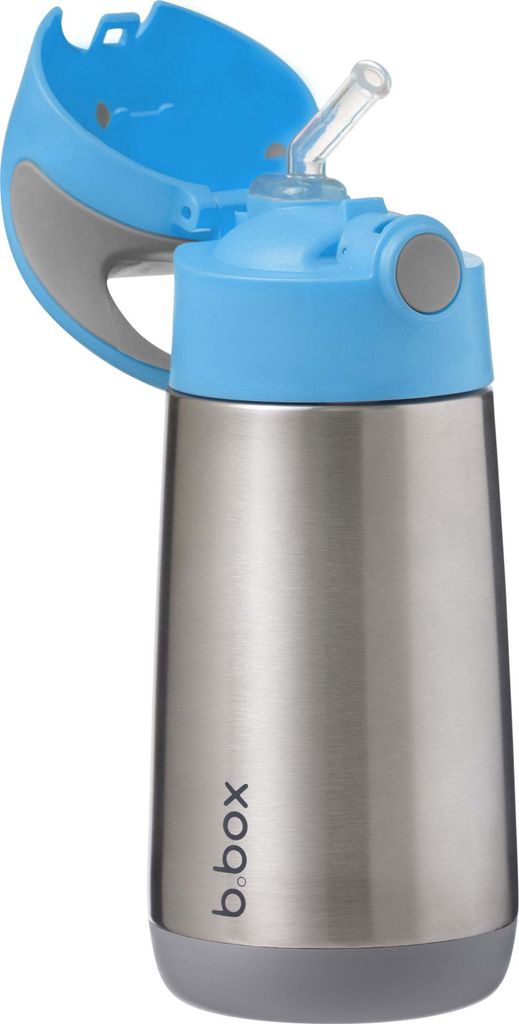 Thermoskanne Thermosflasche Isolierflasche Silikonstroh 350 ml Blau Slate BBox