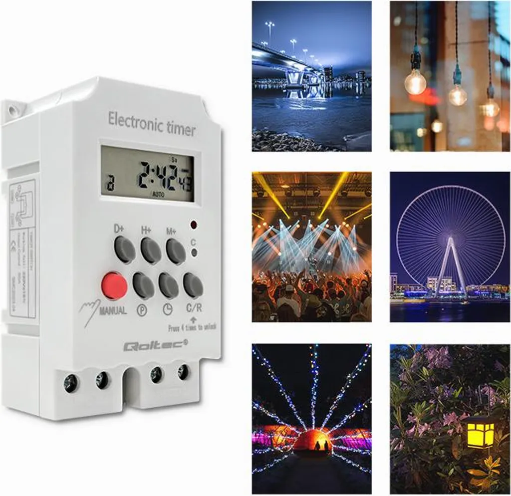Programmatore Orario Digitale Qoltec 50629 per Guida DIN - LCD 230V - 2