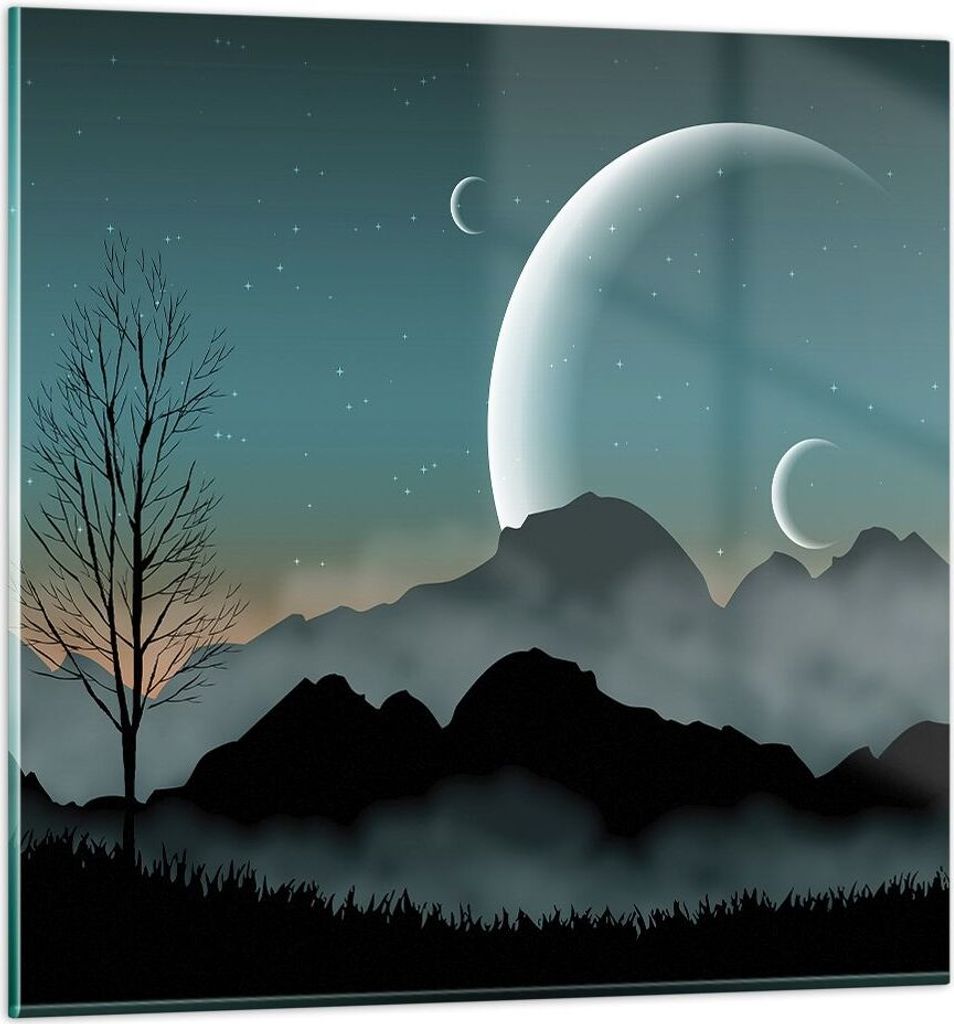 Bilder auf glas - Einteilig - Himmel Nacht Illustration - 50x50cm - Glasbilder - Wandbilder - Bilder - zum Aufhängen bereit - Wanddekoration aus G...