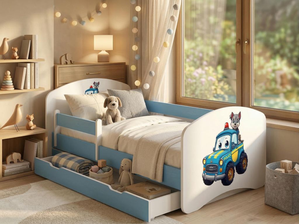 Lit d'enfant 140 x 70 cm bleu avec matelas et tiroir | Image du produit 