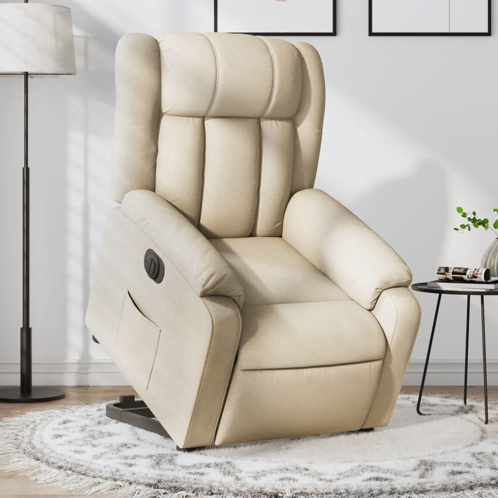 Design Relaxsessel mit Aufstehhilfe Elektrisch Creme Stoff, Klassische Sessel 2024 Neu