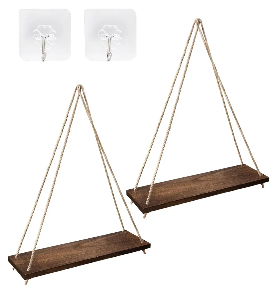 Étagères suspendues en bois brut sans perçage lot de 2 - Déco Murale