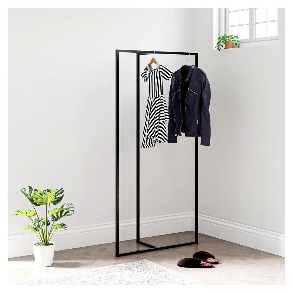 Garderobenständer Hurdal T-förmiges Design Standgarderobe aus Stahl Kleiderstange für Mäntel 160x80x32cm Schwarz