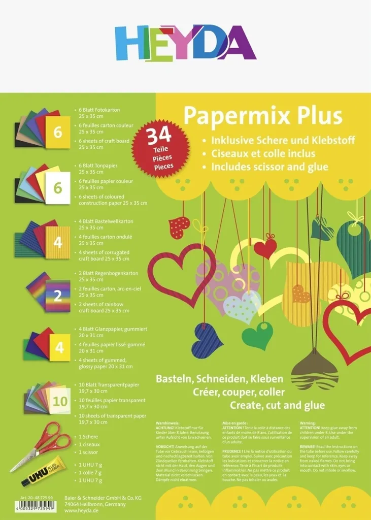 Assortiment de papier créatif 34 pièces Heyda pour scrapbooking DIY