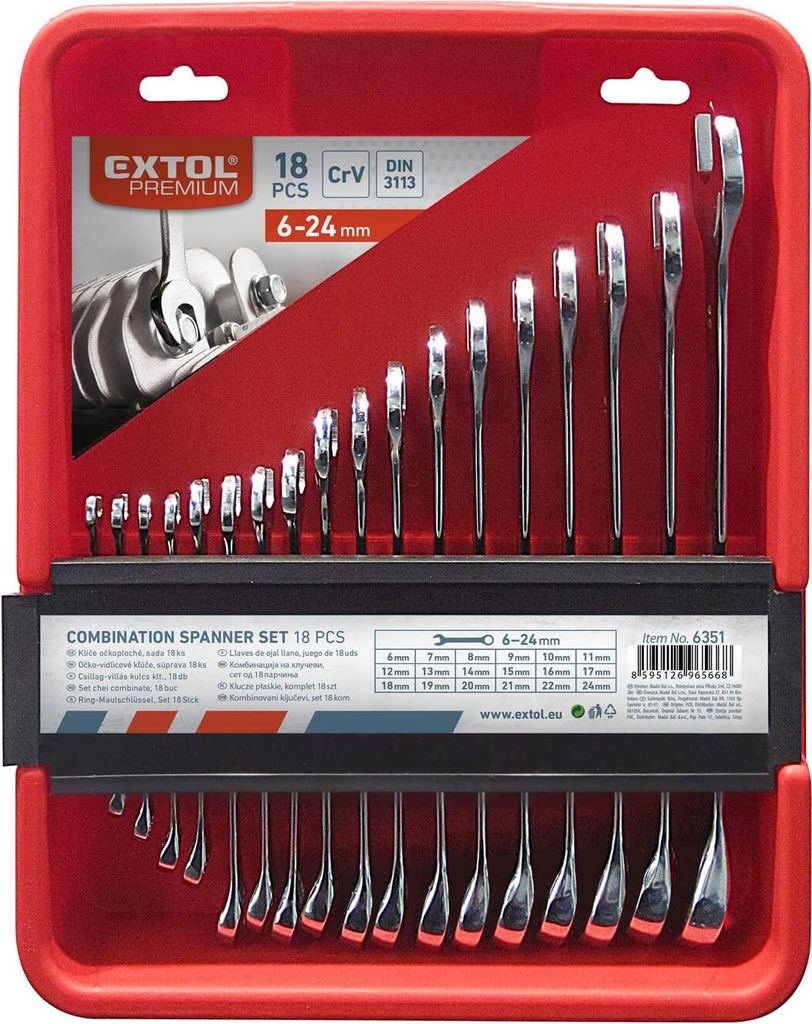 EXTOL PREMIUM Ringschlüssel flach, Set 18 Stck, 6-24mm