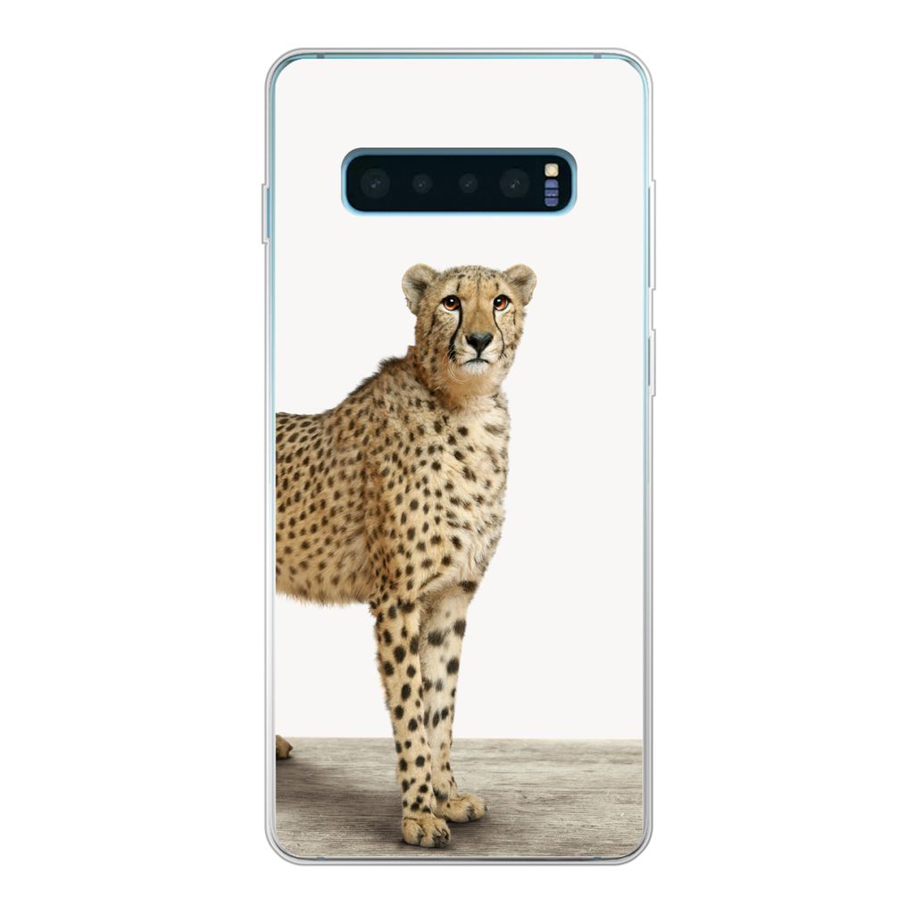 MuchoWow Handyhülle Schutzhülle Hülle für Samsung Galaxy S10 Plus Leopard - Tiere - Weißer Hintergrund - Kinder - Jungen - Mädchen Silikon ...