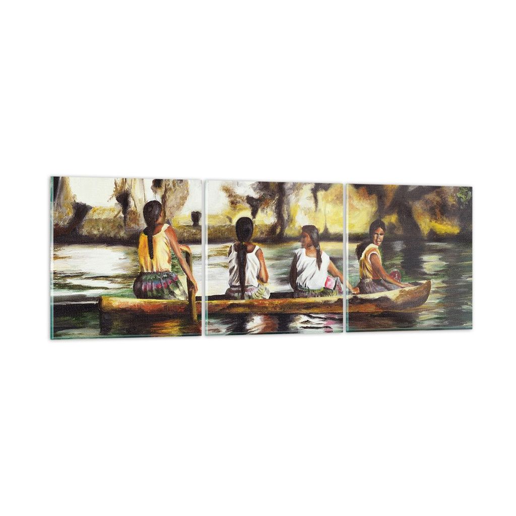 Bilder auf glas - Frau Wasser Boot - 120x40cm - Glasbilder - Wandbilder - Kunstdruck - zum Aufhängen bereit - Wanddekoration aus Glas - Glas Bilde...