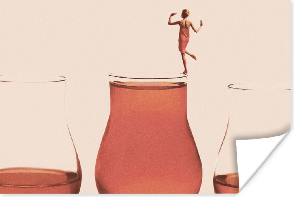 MuchoWow Poster Frau - Wein - Jahrgang 60x40 cm - Schlafzimmerdekoration