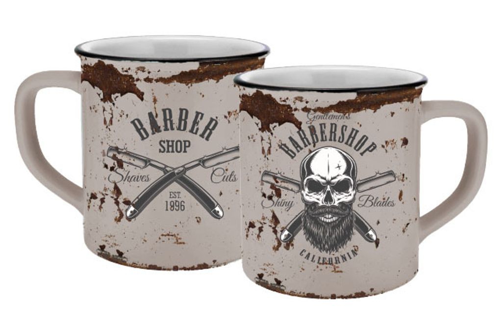 Tasse Barber Skull Emaille-Optik 400ml