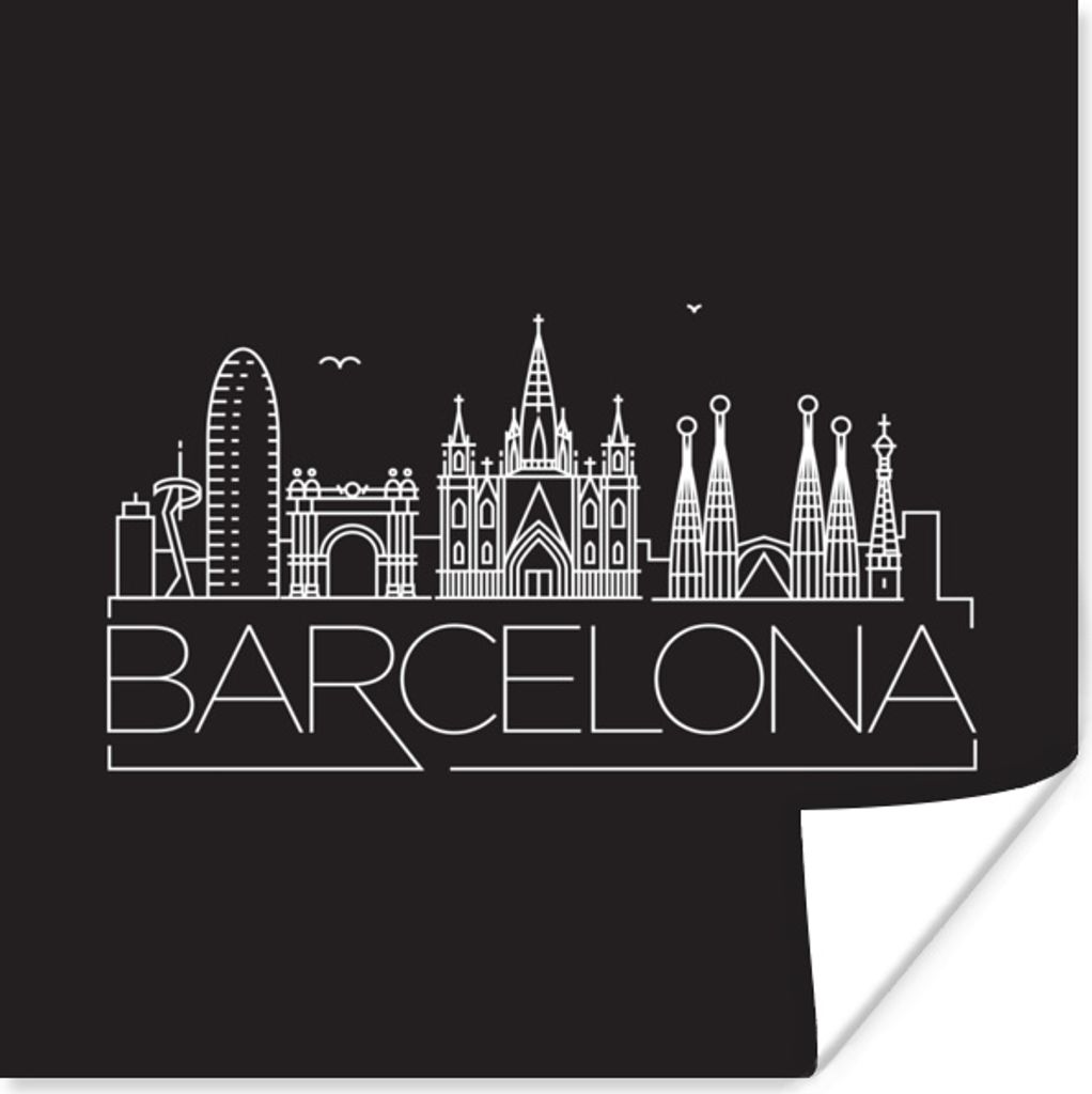 MuchoWow Poster Skyline "Barcelona" weiß auf schwarz 30x30 cm - Wandposter - Printing