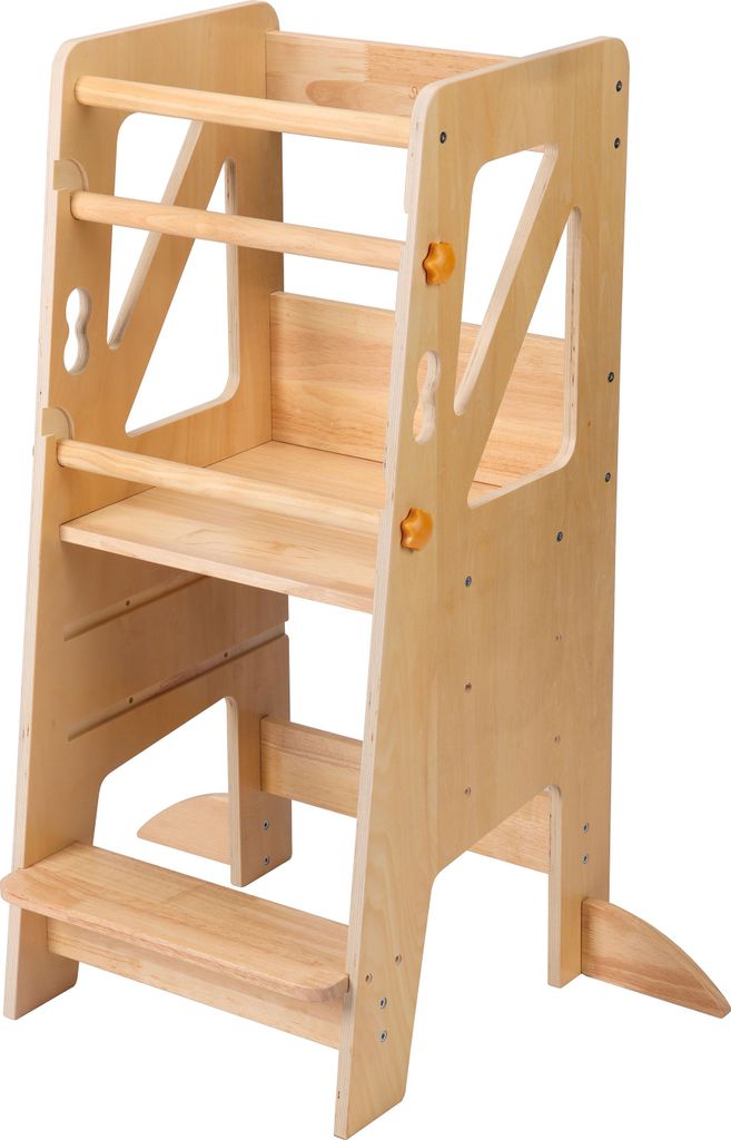 Sunny Liv Lernturm Naturfarben | Lernstuhl für Kinder | Kinderlernturm Höhenverstellbare Plattform mit 3 Stufen | 44 x 40 x 90 cm