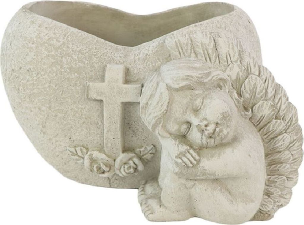 Herz mit Engel zum Bepflanzen I grau I Zement I 15,5 x 12 x 10 cm