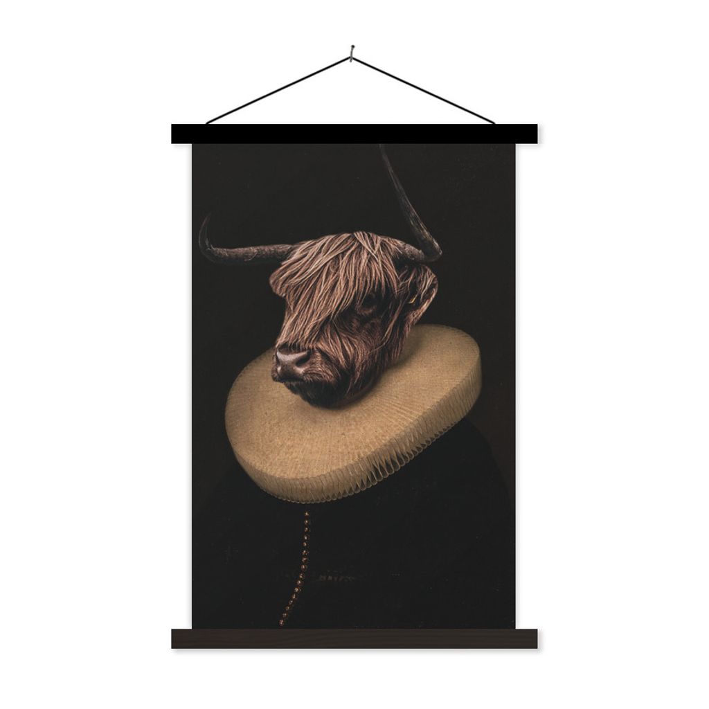 MuchoWow Textilposter Alte Meister - Tiere - Schottischer Highlander 60x90 cm mit schwarzem Rahmen - Poster Wohnzimmer