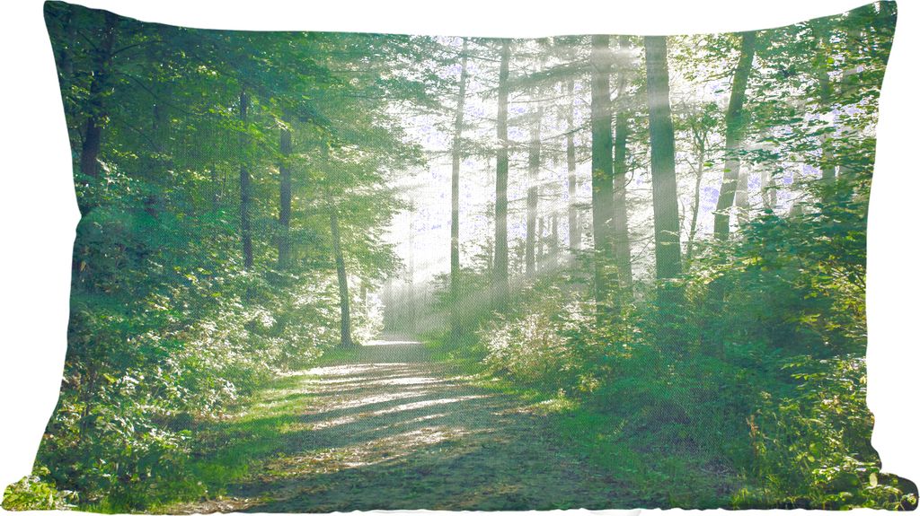 MuchoWow Zierkissen Sofakissen Wohnzimmer Dekokissen 60x40 cm Wald - Weg - Sonne - Bäume - Grün - Natur - Kopfkissen - Polster mit Foto