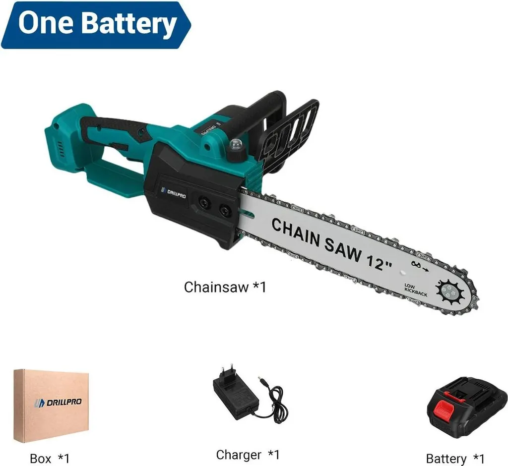 Motosega a batteria - 20 V senza spazzole - Lama da 30 cm - 6800 giri/min - 1 batteria inclusa - Caricabatteria UE - Marrone