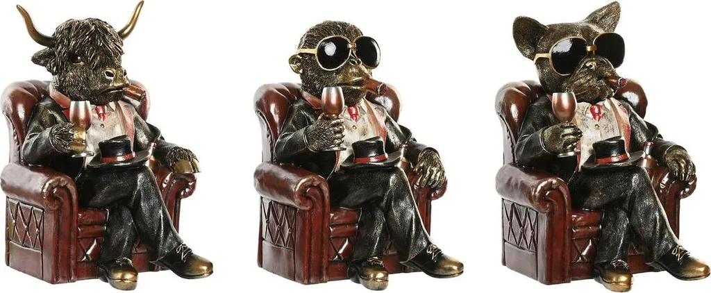 Figurines Home ESPRIT brun et or - Lot de 3 pièces 18 x 22,5 x 26,5 cm