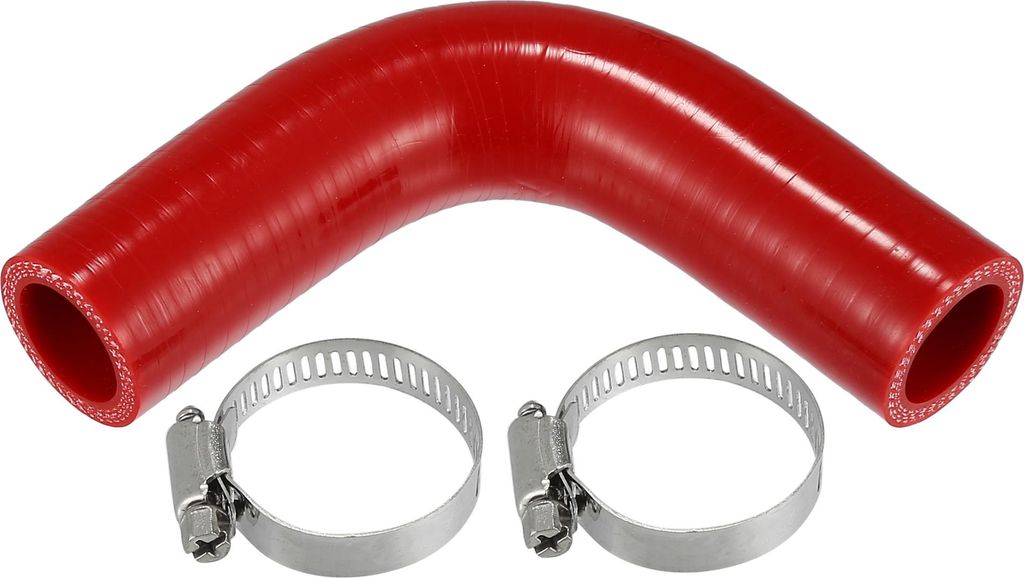 1 Satz 25mm / 0,98" ID 100mm / 3,94" Länge 90 Grad Roter Autosilikonschlauch Kühlmittelschlauch mit Schellen Universal