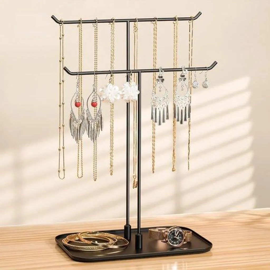 Présentoir à bijoux multi-supports noir en métal - Rangement vertical