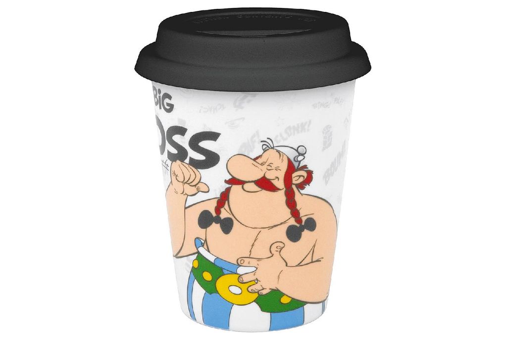 Könitz Characters Coffee to Go Mug mit Deckel - Big Boss, Obelix, Kaffeebecher, Kaffee Becher, Silikondeckel, Porzellan, 380 ml, 11 5 162 2248