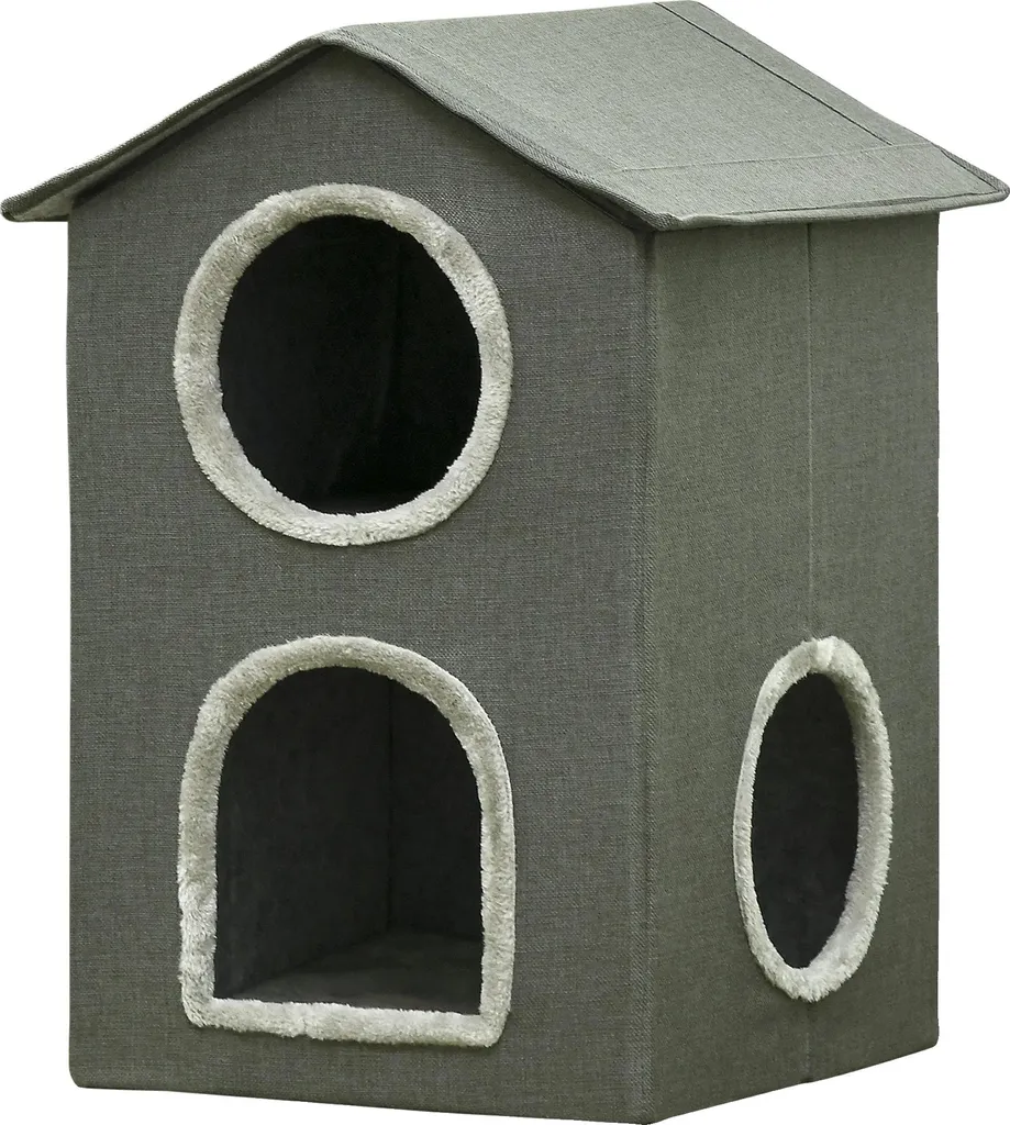 Maison chat légère grise : confort absolu et coussins lavables inclus