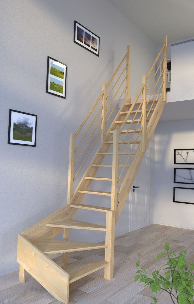 Holztreppe Korfu 1/4 gewendelter Ausführung rechts-Holz-Holz Design Geländer-beidseitig-ohne Setzstufen
