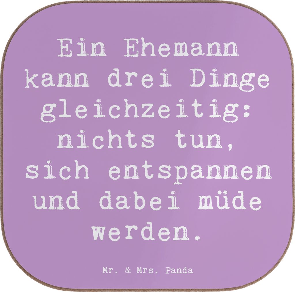 Mr. & Mrs. Panda Untersetzer Glas Spruch Ehemann Fähigkeiten - Lavendeltraum - Geschenk, Loyalität, Multitasking, Müdigkeit, für Gläser, Getr...