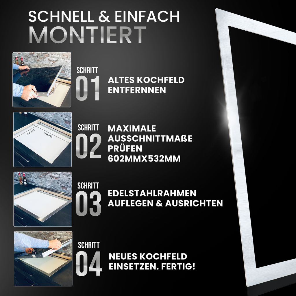 Adapterrahmen Für Kochfelder 492x562mm - Edelstahl Einfassung 3cm Breit