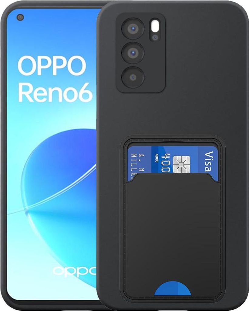 Geeignet für Oppo Reno 6 5G Phone Case mit TPU Kartenhalter - Flexible Back Cover Case Silikon TPU mit Cardslot - Schwarz - Smartphonics