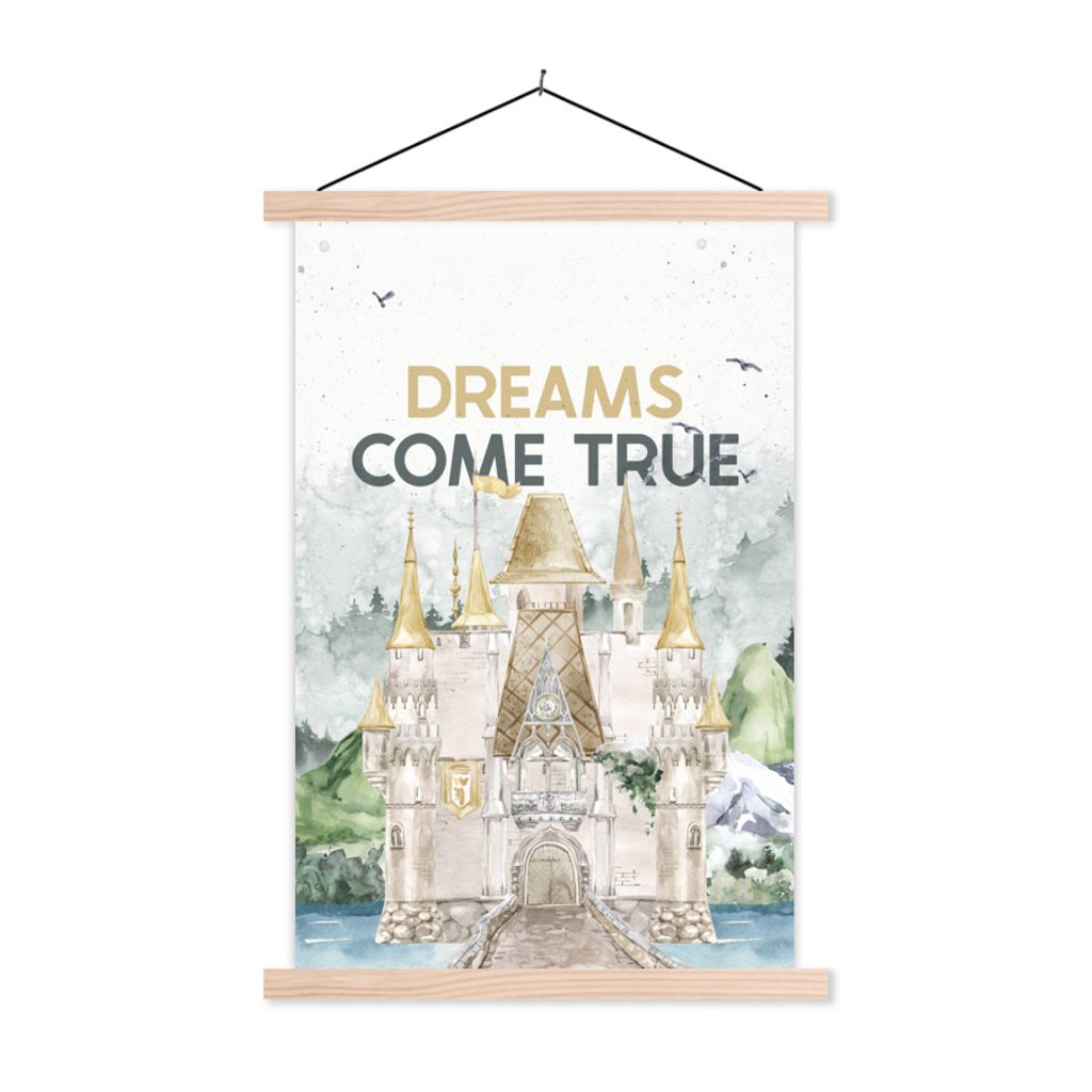 MuchoWow Textilposter Sprichwörter - Träume werden wahr - Zitate - Kinder - Baby 120x180 cm mit holzfarbenen Rahmen - Textil-Plakat
