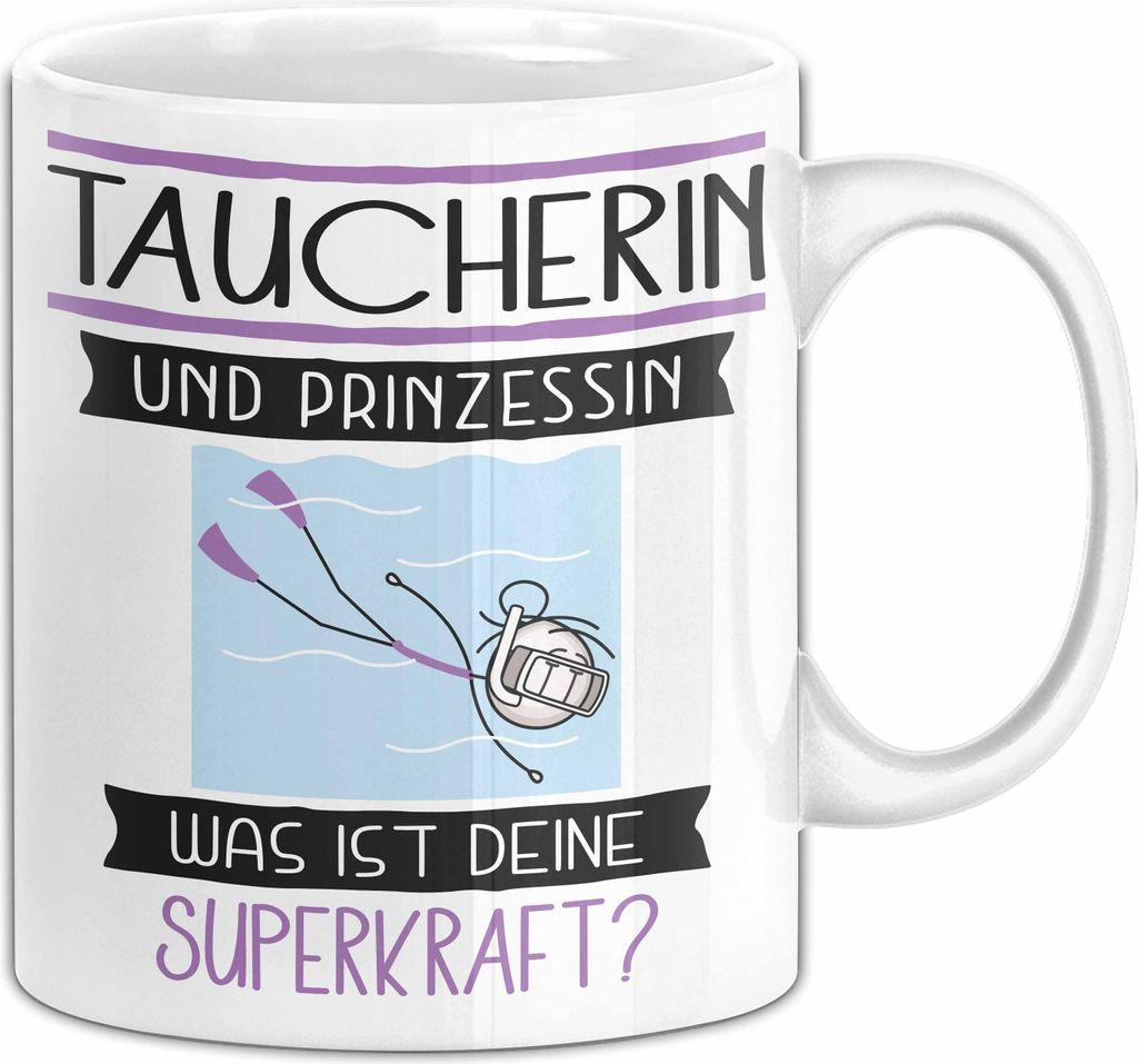 Taucherin Und Prinzessin Tasse Geschenk Für Eine Taucherin Geburtstag Was Ist Deine Superkraft (Weiß)