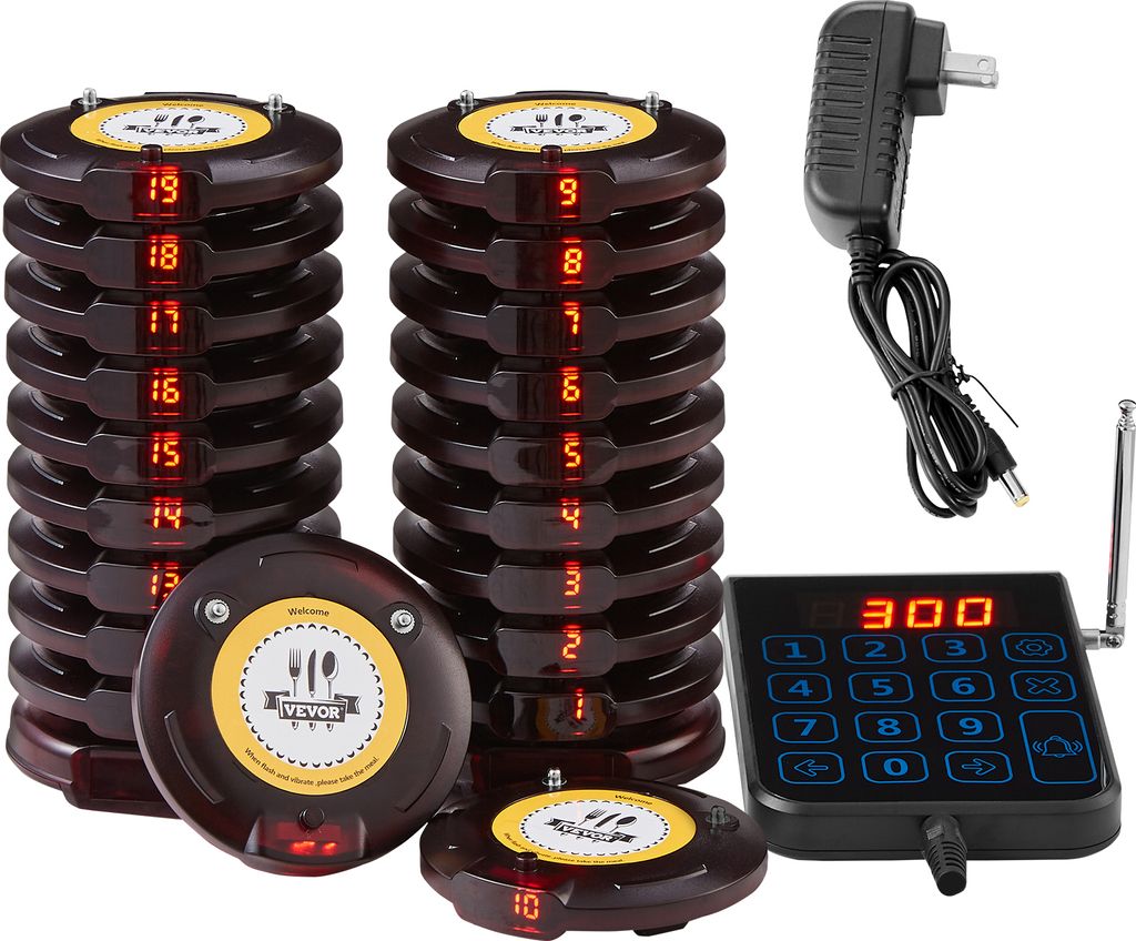 VEVOR Restaurant-Pager-System, Kabelloses Warteschlangensignal mit 500 m Reichweite, Piepser zur Rufannahme von Gästen mit Vibration und Blinken, ...