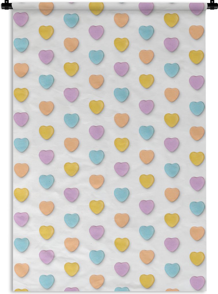 MuchoWow Wandteppich Wandbehang Herz - Muster - Pastell 90x135 cm Tapisserie Dekoration Wandtuch - Baumwolle - Wandskulptur