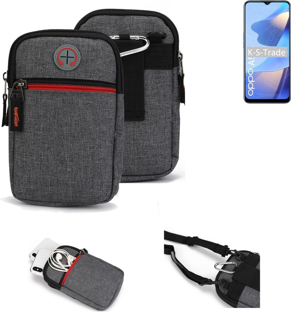 K-S-Trade Holster Gürteltasche kompatibel mit Oppo A54s Handy Tasche Schutz Hülle grau Zusatzfächer 1x