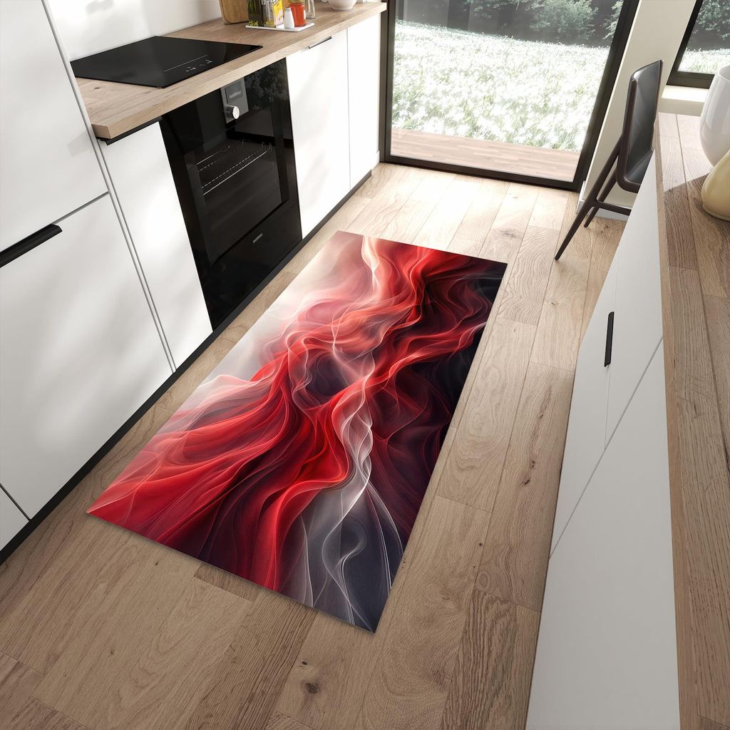 Küchenteppich 90x180cm rutschfest & abwischbar PVC Läufer - Abstrakte & Wellen
