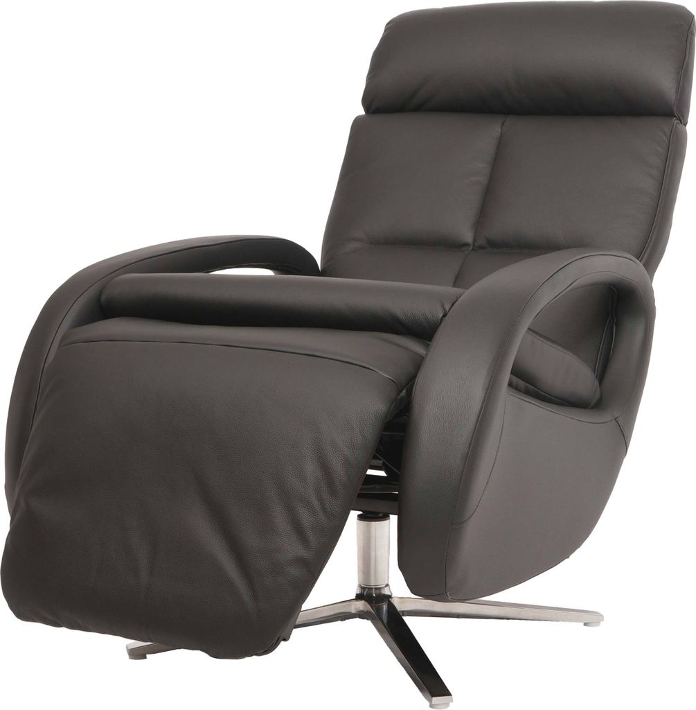 Relaxsessel HWC-L11, Design Fernsehsessel TV-Sessel Liegesessel, Liegefunktion drehbar, Voll-Leder schwarz