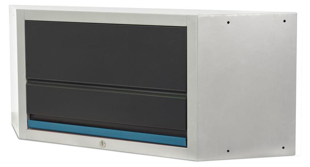 HBM Deluxe Eck-Oberschrank mit Gasdruckfedern für Werkstattausrüstung, Schwarz/Blau