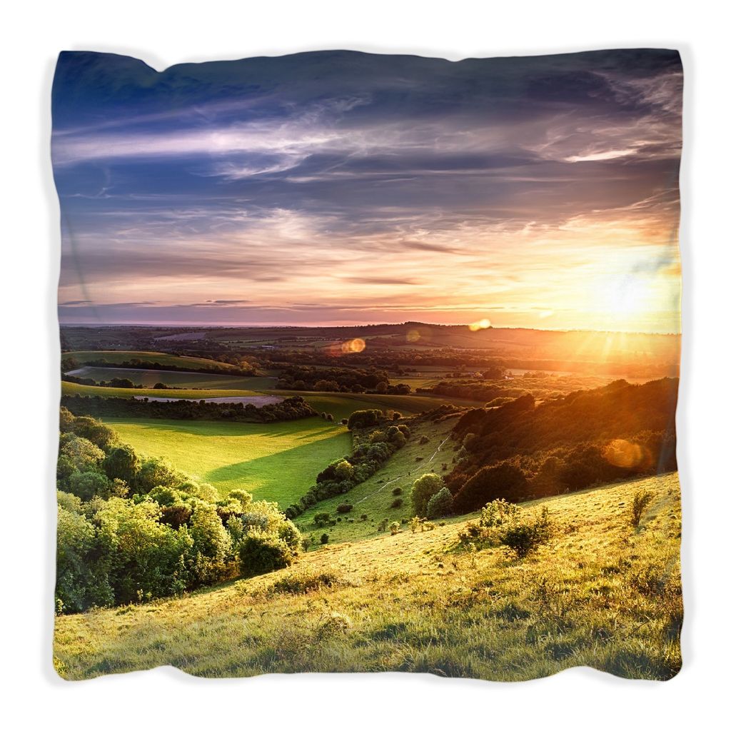 Wallario Premium Kissen, weiche Oberfläche, mit Motiv Farbenfroher Sonnenuntergang in England, Größe: 60 x 60 cm, mit weißer Rückseite