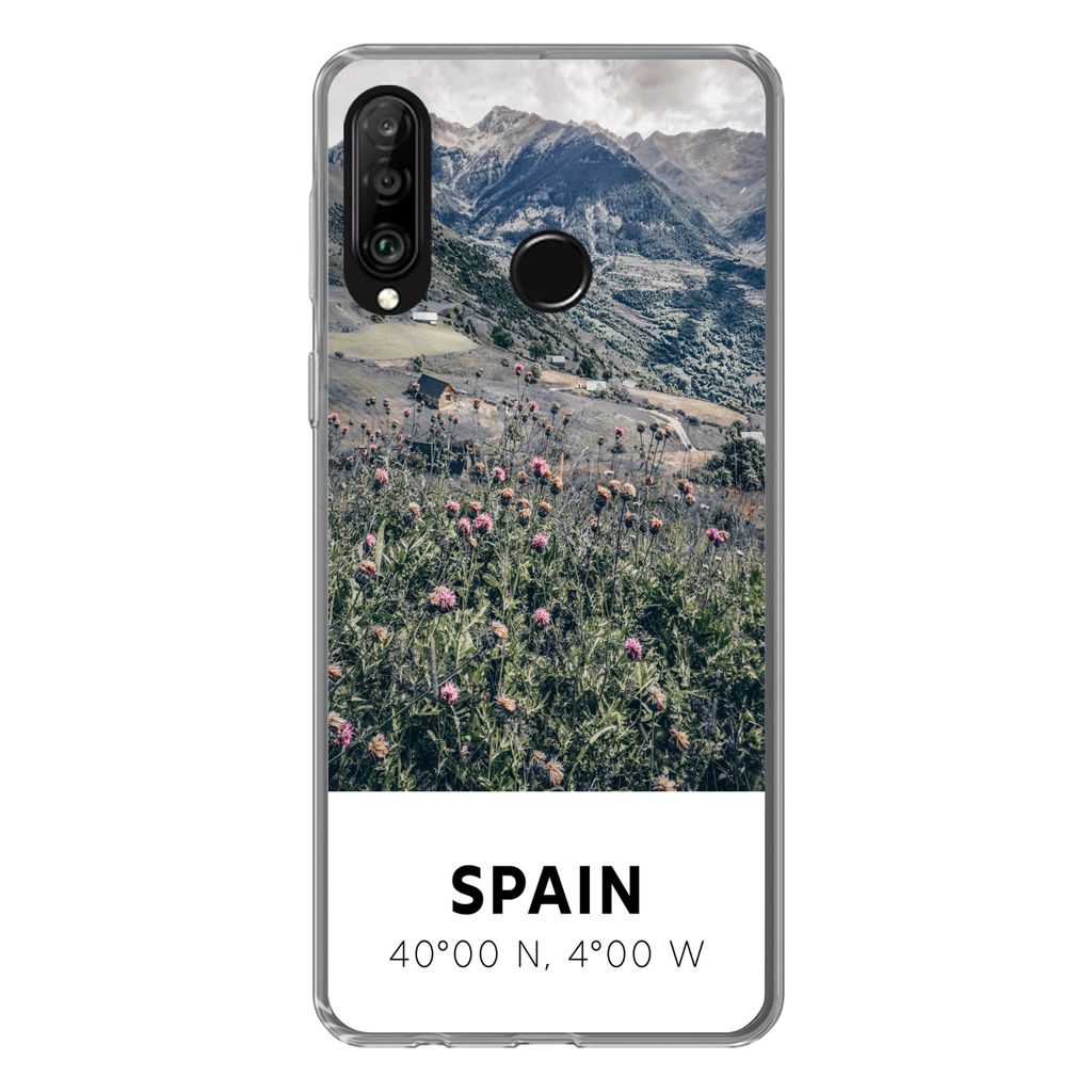 MuchoWow Handyhülle Schutzhülle Hülle für Huawei P30 Lite Spanien - Berge - Blumen Silikon Softcase Handy Hülle - Handyhülle