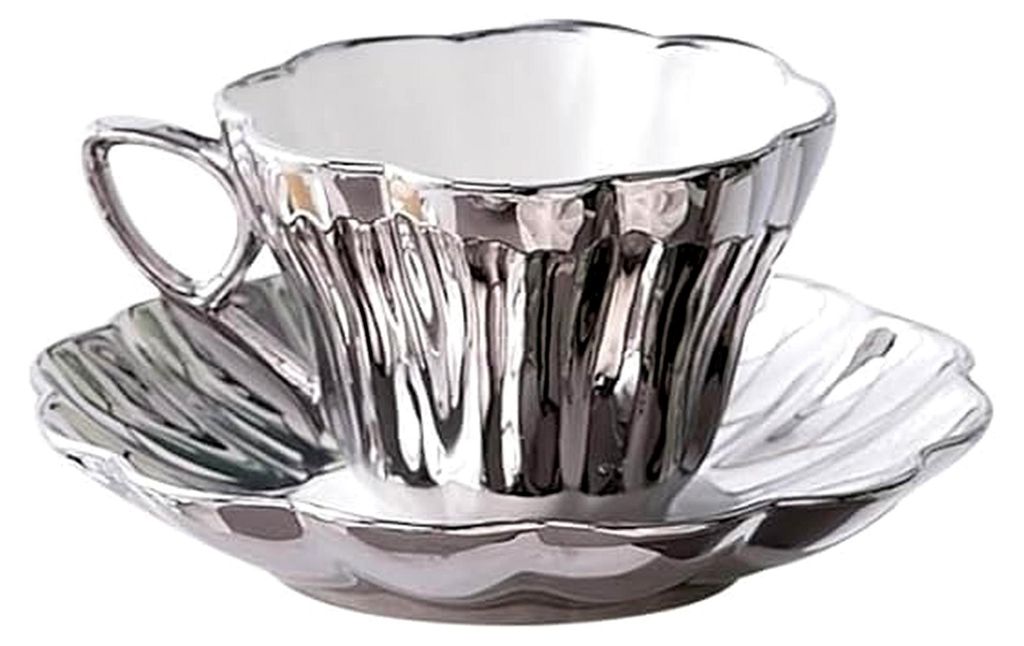 180ML Kaffeetassen- und Untertassenset, englischer Stil, Keramik, Knochenporzellan mit Goldmalerei, reine weiße Milchtasse mit Blumendesign
